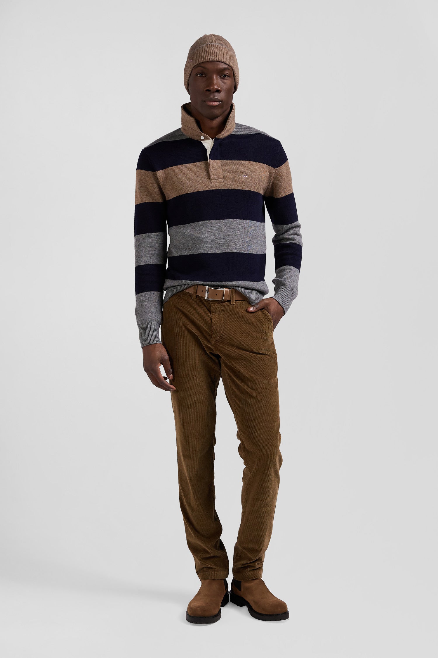 Pantalon chino en coton velours stretch camel coupe Regular Eden Park