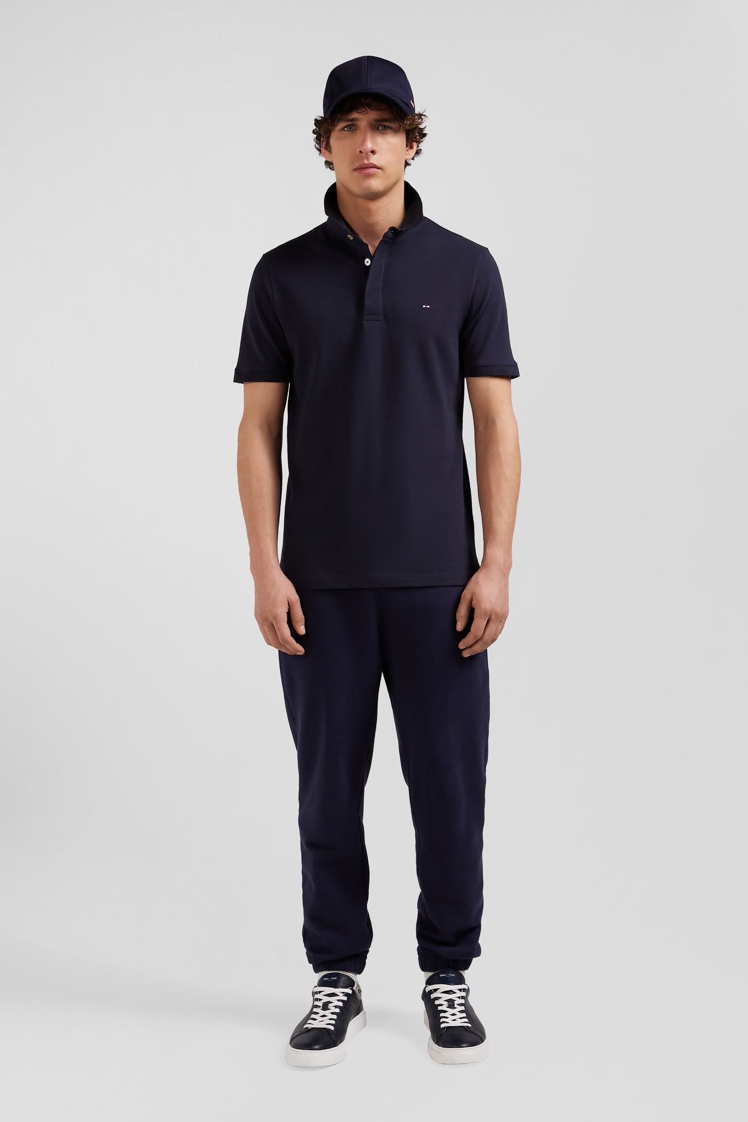 Polo manches courtes en pique coton bleu marine coupe Slim Eden Park