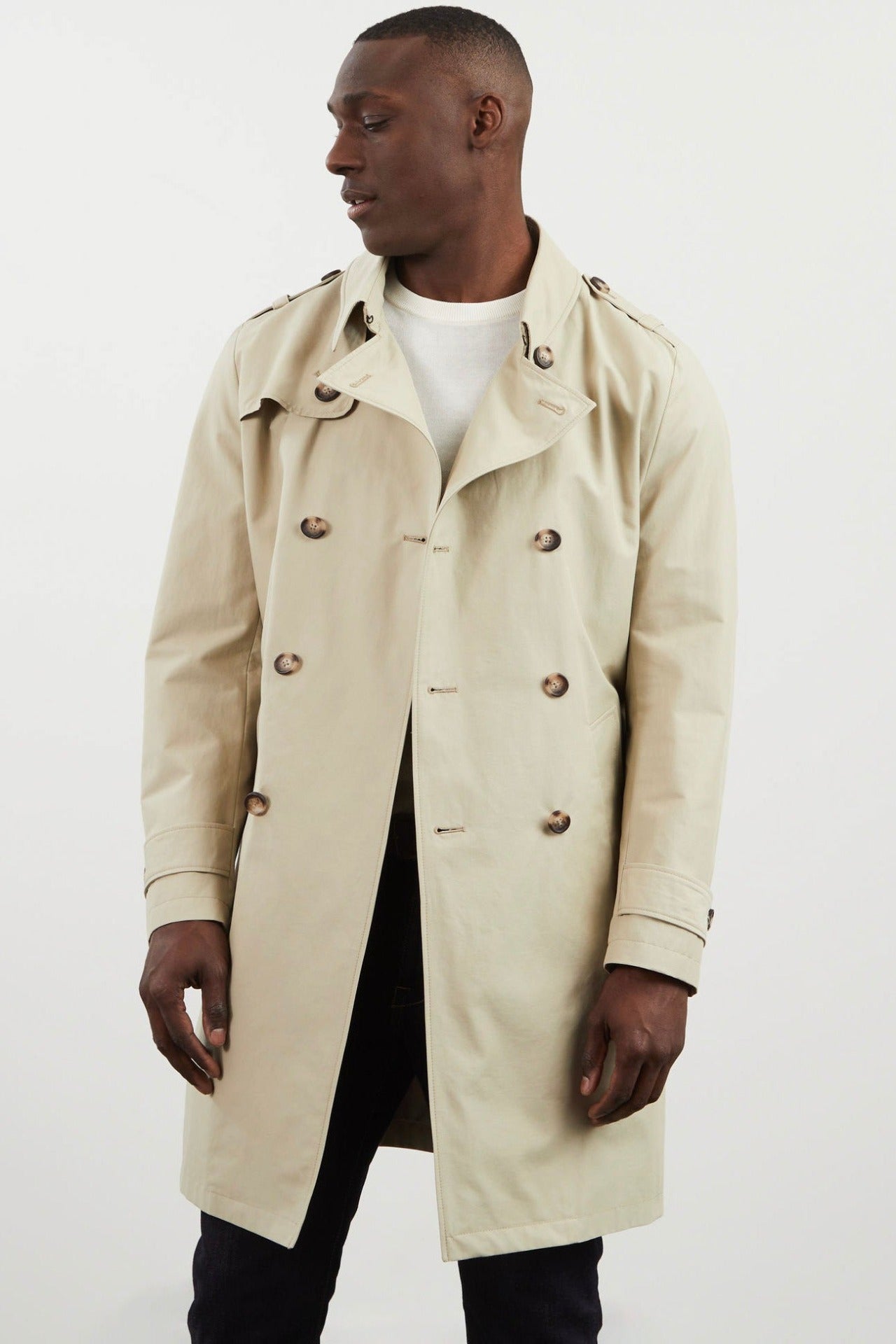 Piped trench coat best sale