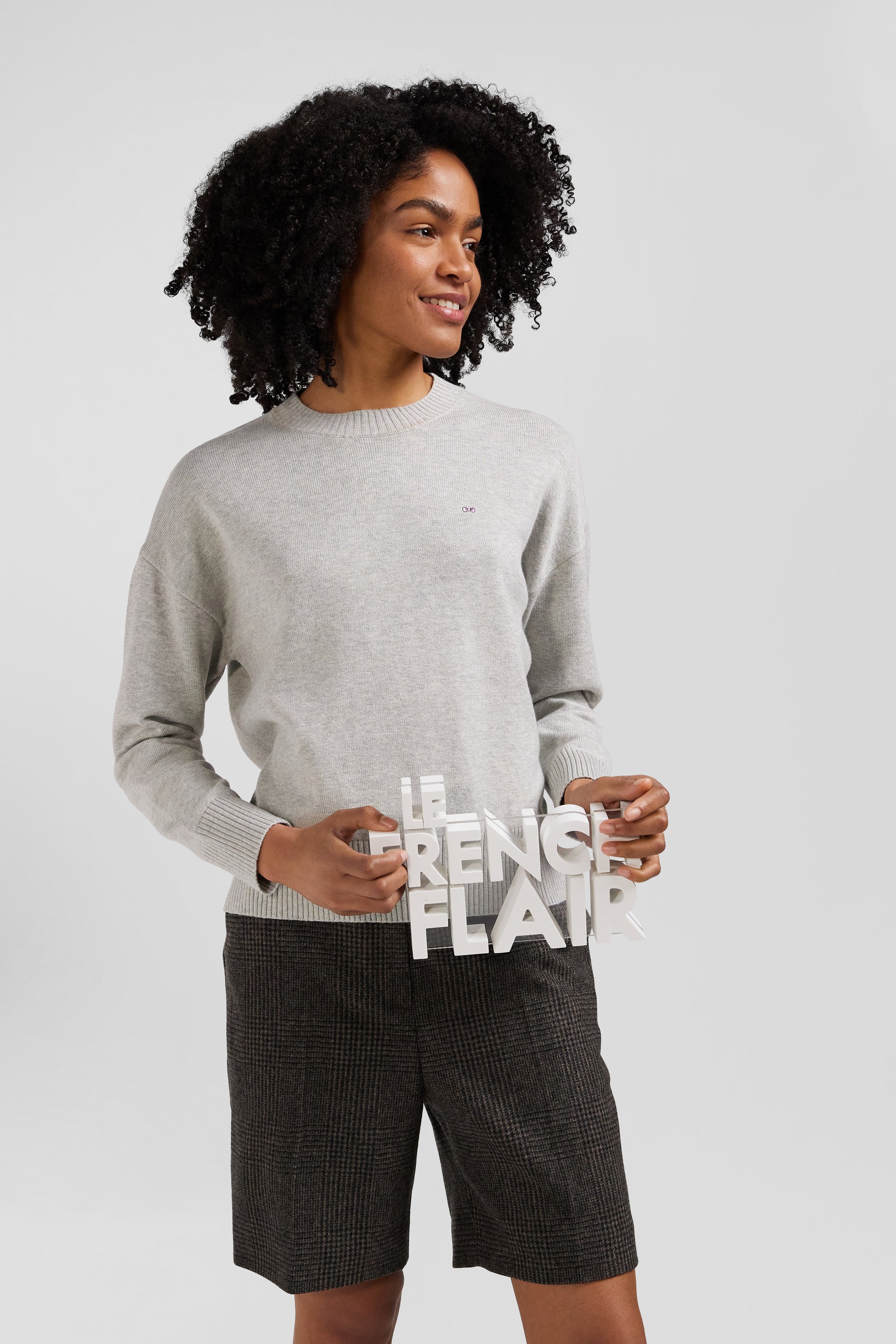 Relax light grey wool and cotton crew neck jumper Eden Park