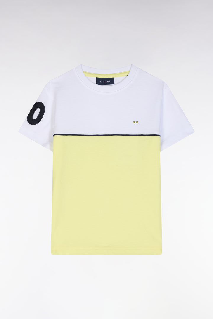 T-shirt bicolore en coton jaune coupe droite