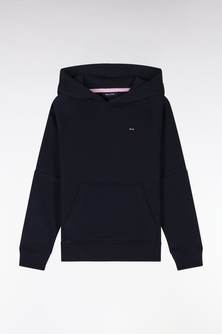 Sweatshirt à capuche en molleton coton marine coupe droite