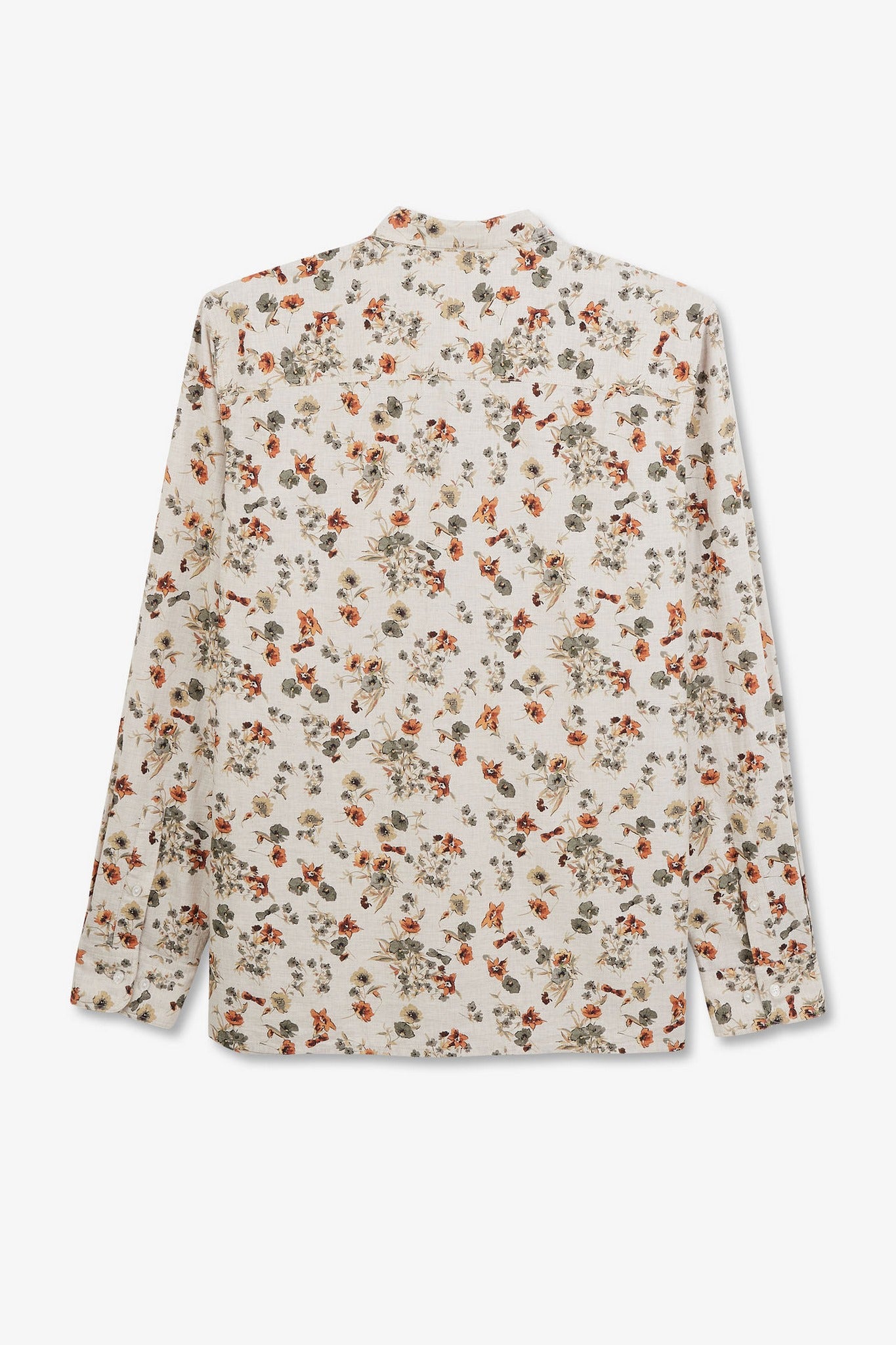 Chemise beige en coton flammé imprimée fleurs