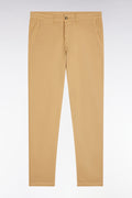 Pantalon chino sans plis en coton stretch camel coupe droite