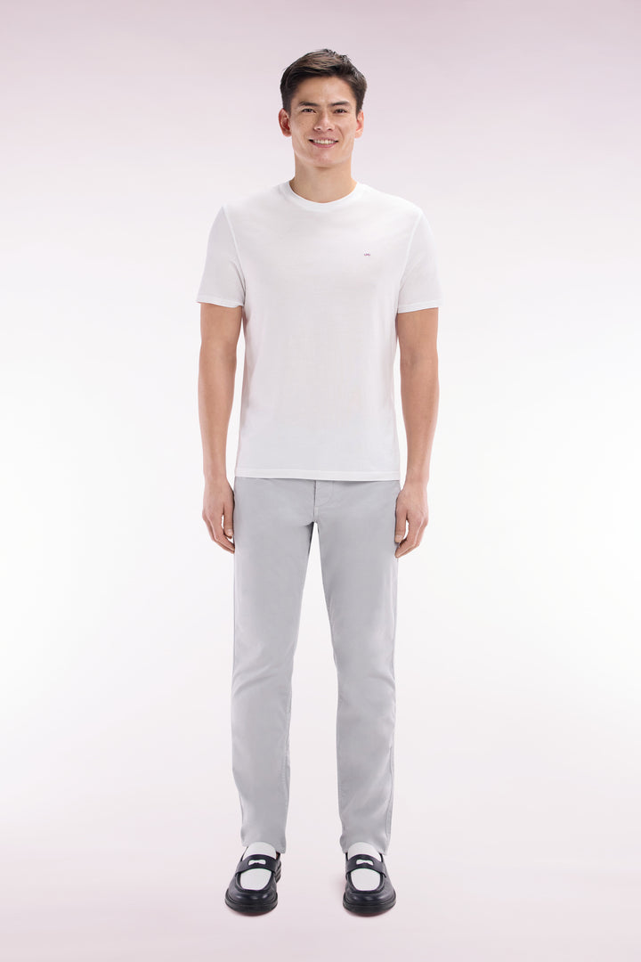 Pantalon chino sans plis en coton stretch gris coupe droite