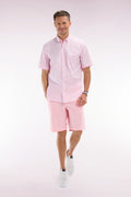 Bermuda chino en coton stretch rose coupe droite