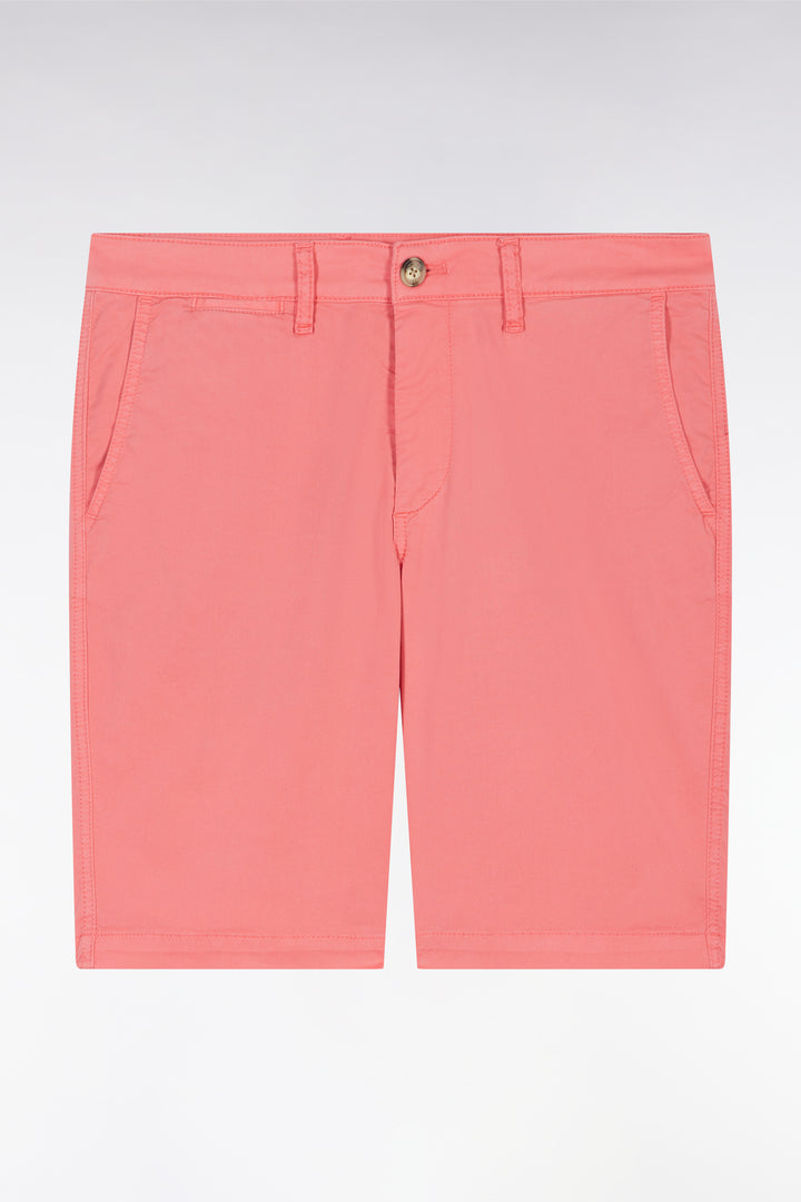 Bermuda chino en coton stretch rose saumon coupe droite