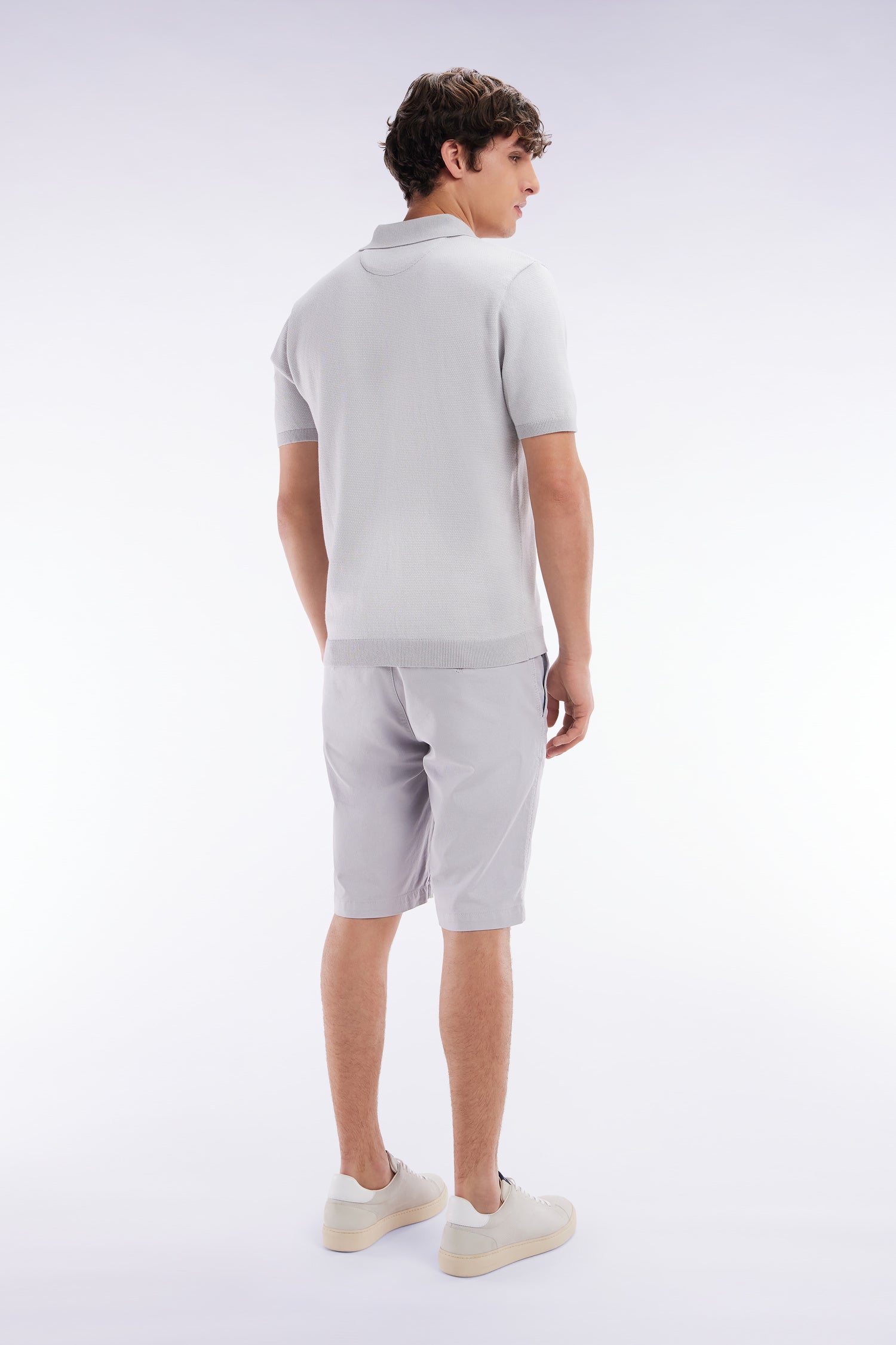 Bermuda en lyocell et coton stretch gris moyen coupe droite