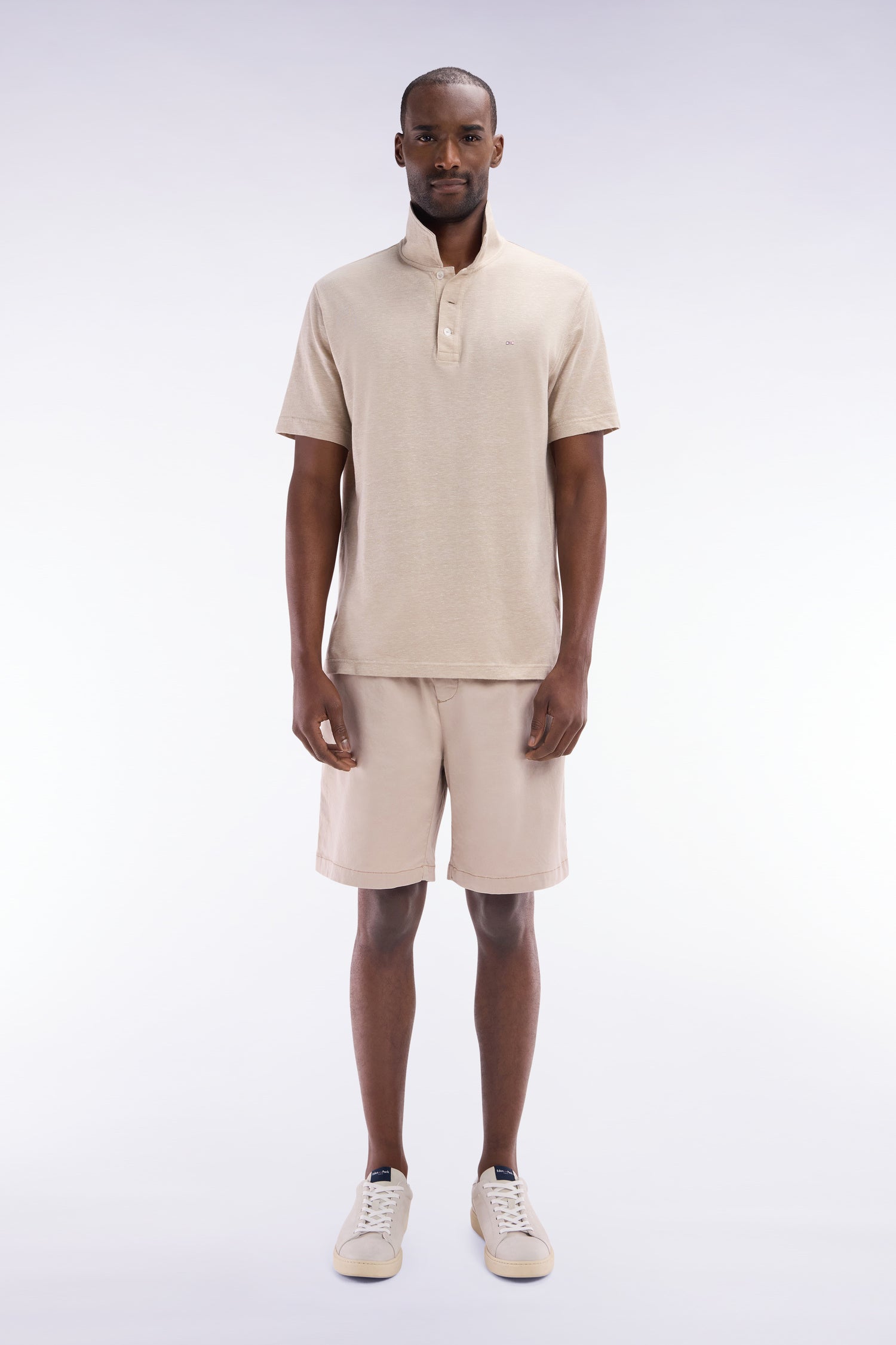 Bermuda à taille élastiquée en lyocell et coton stretch beige