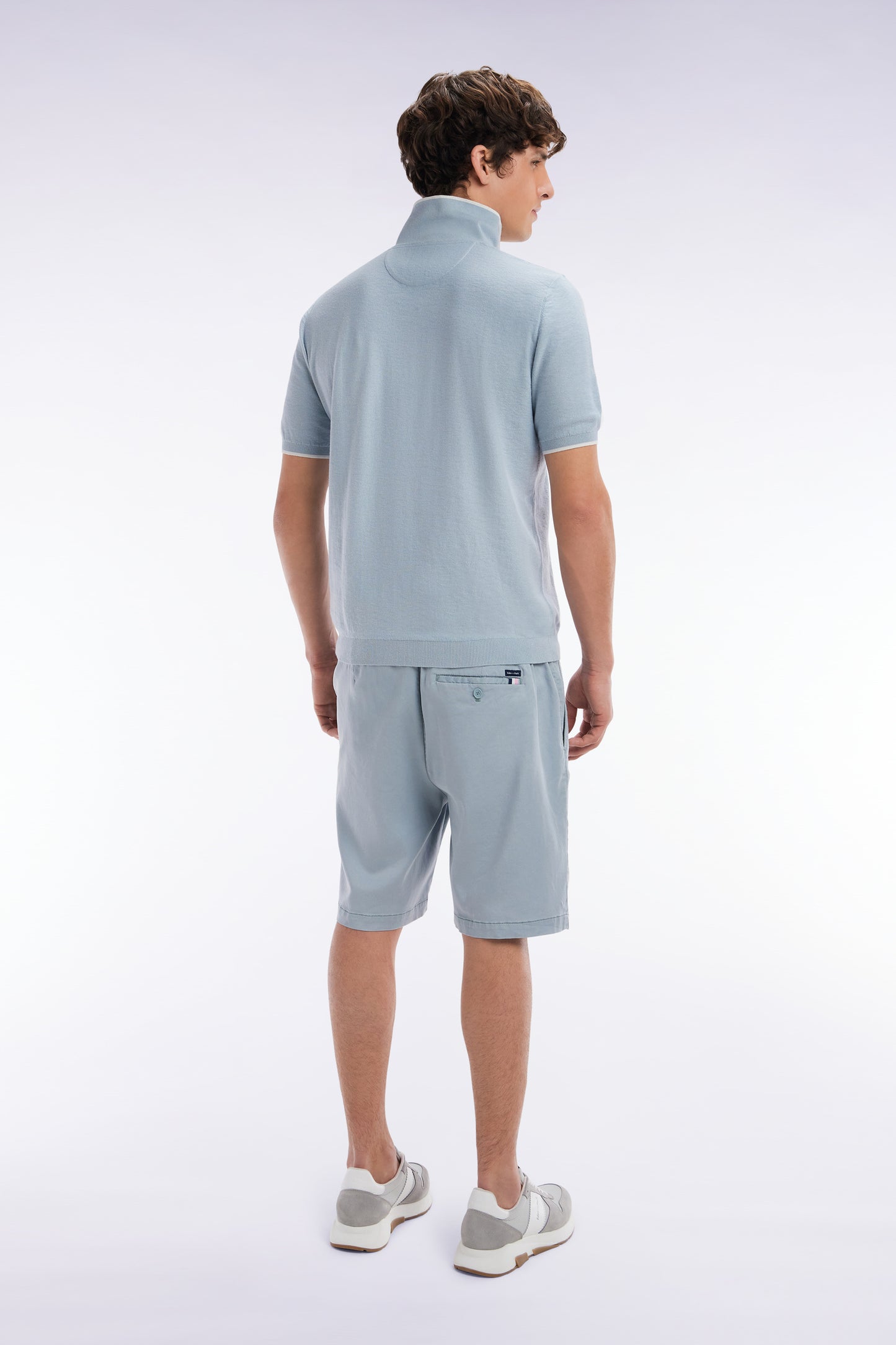 Bermuda à taille élastiquée en lyocell et coton stretch gris moyen