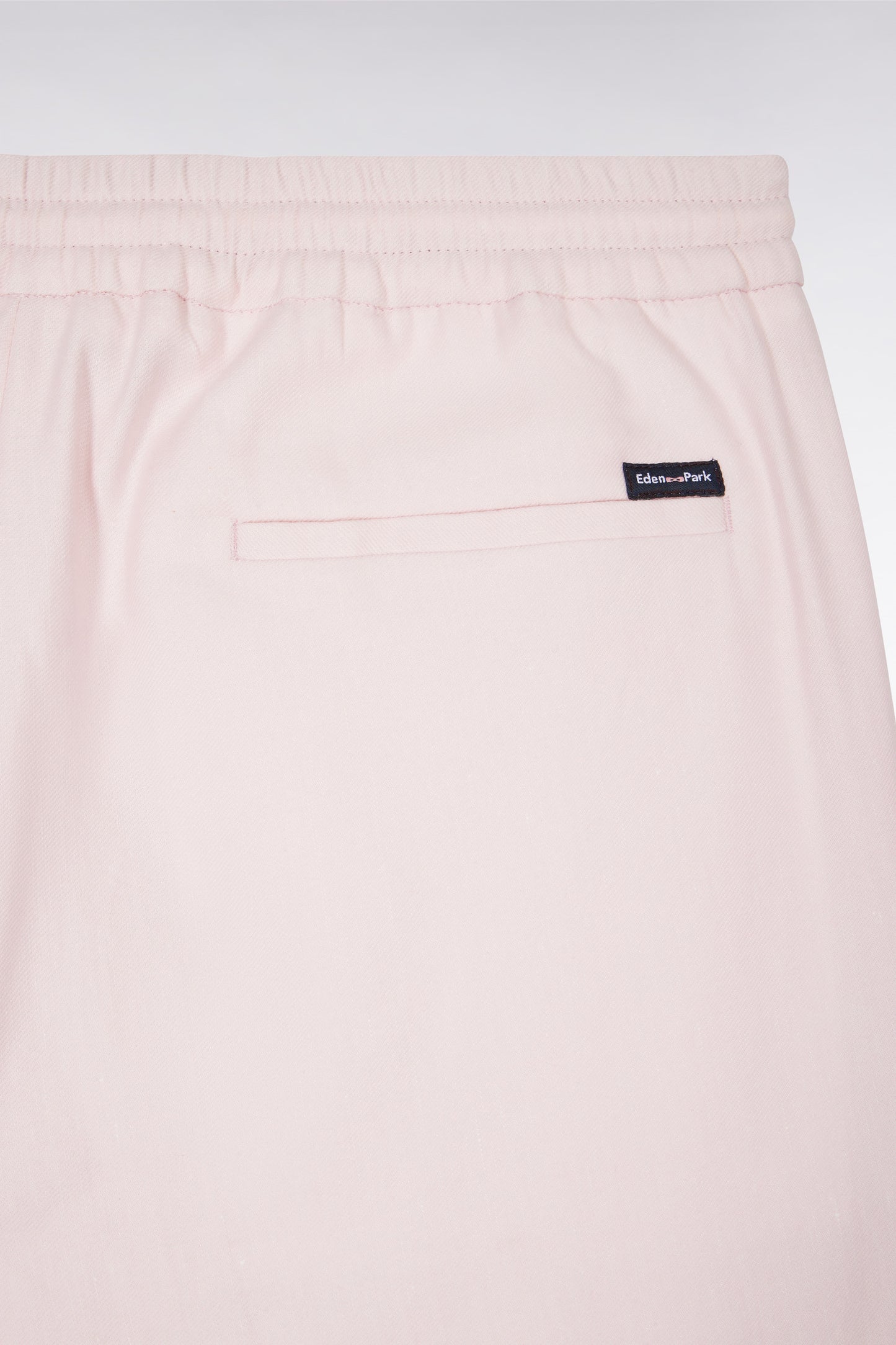 Pantalon à taille élastique en lin et coton stretch rose