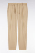 Pantalon à taille élastique en lyocell et coton stretch beige