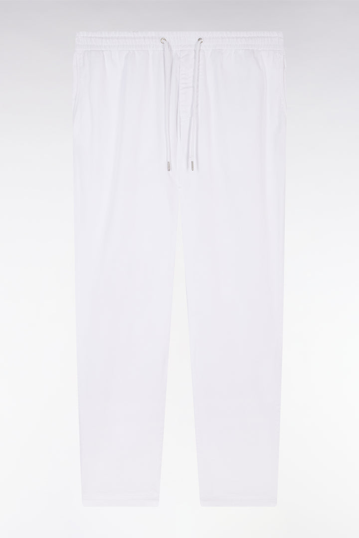 Pantalon chino à taille élastique en coton et lyocell stretch blanc