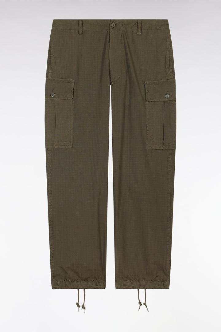 Pantalon cargo en coton kaki coupe droite