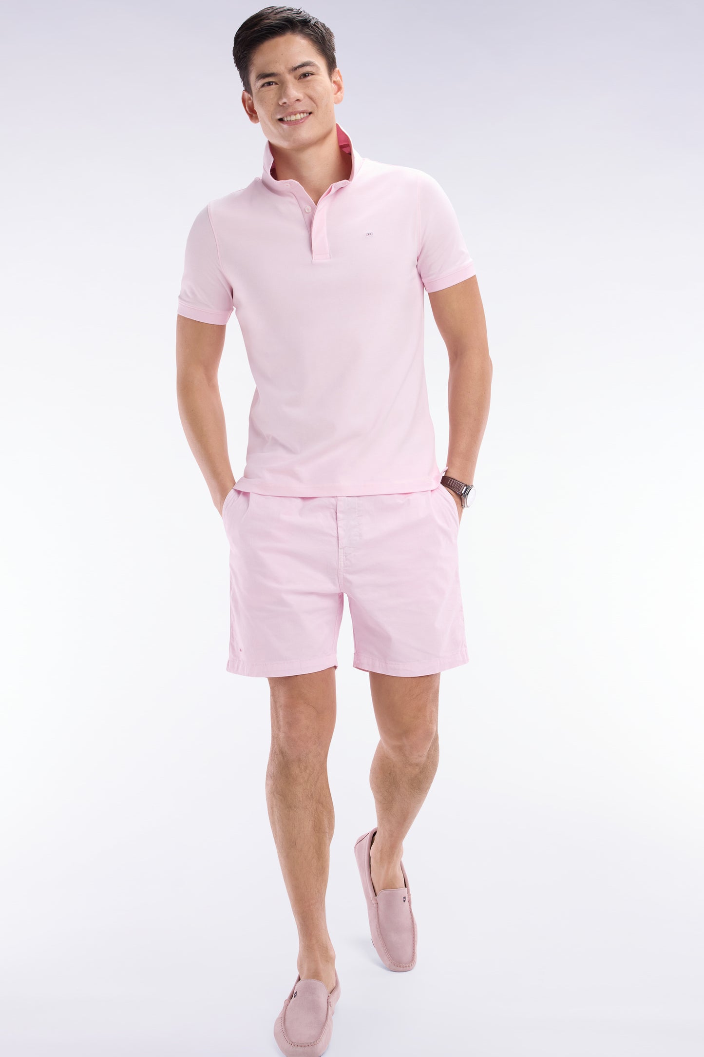 Short à taille élastique en coton stretch uni rose