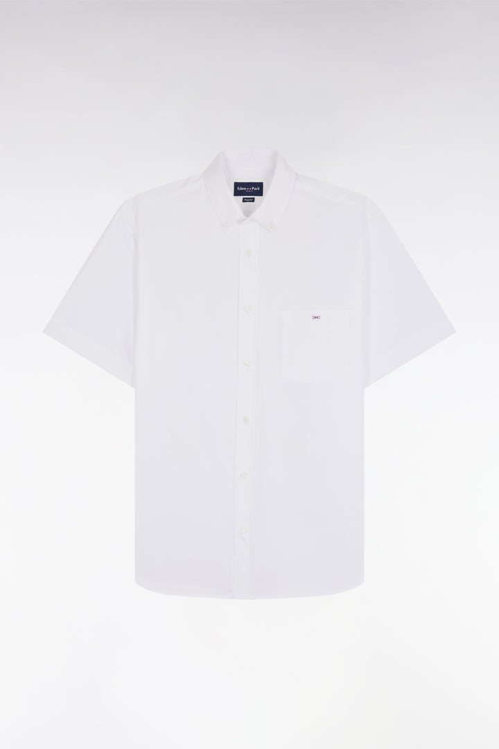 Chemise à manches courtes en coton blanc coupe droite