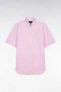 Chemise à manches courtes vichy en coton rose coupe droite