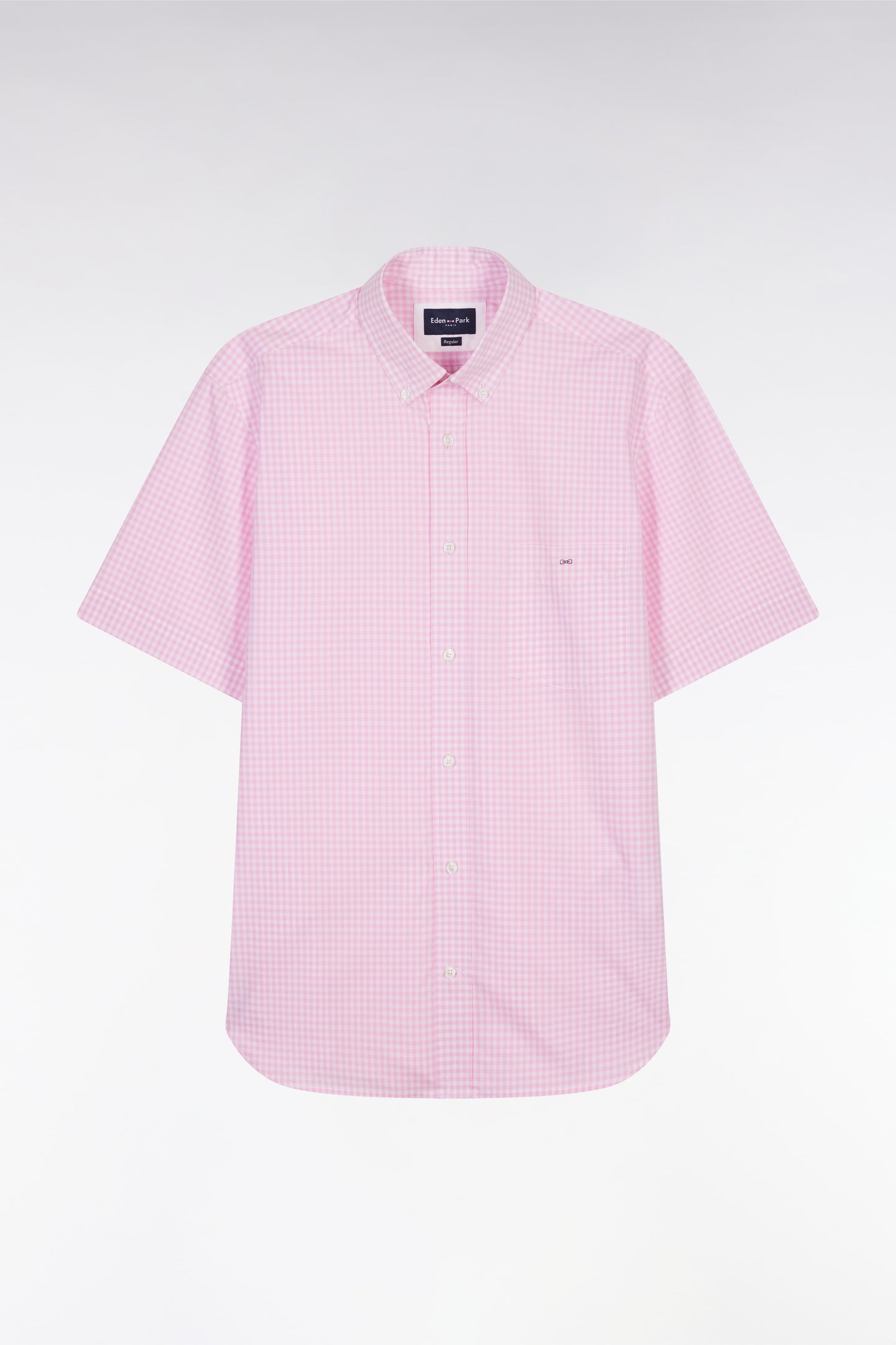 Chemise à manches courtes vichy en coton rose coupe droite