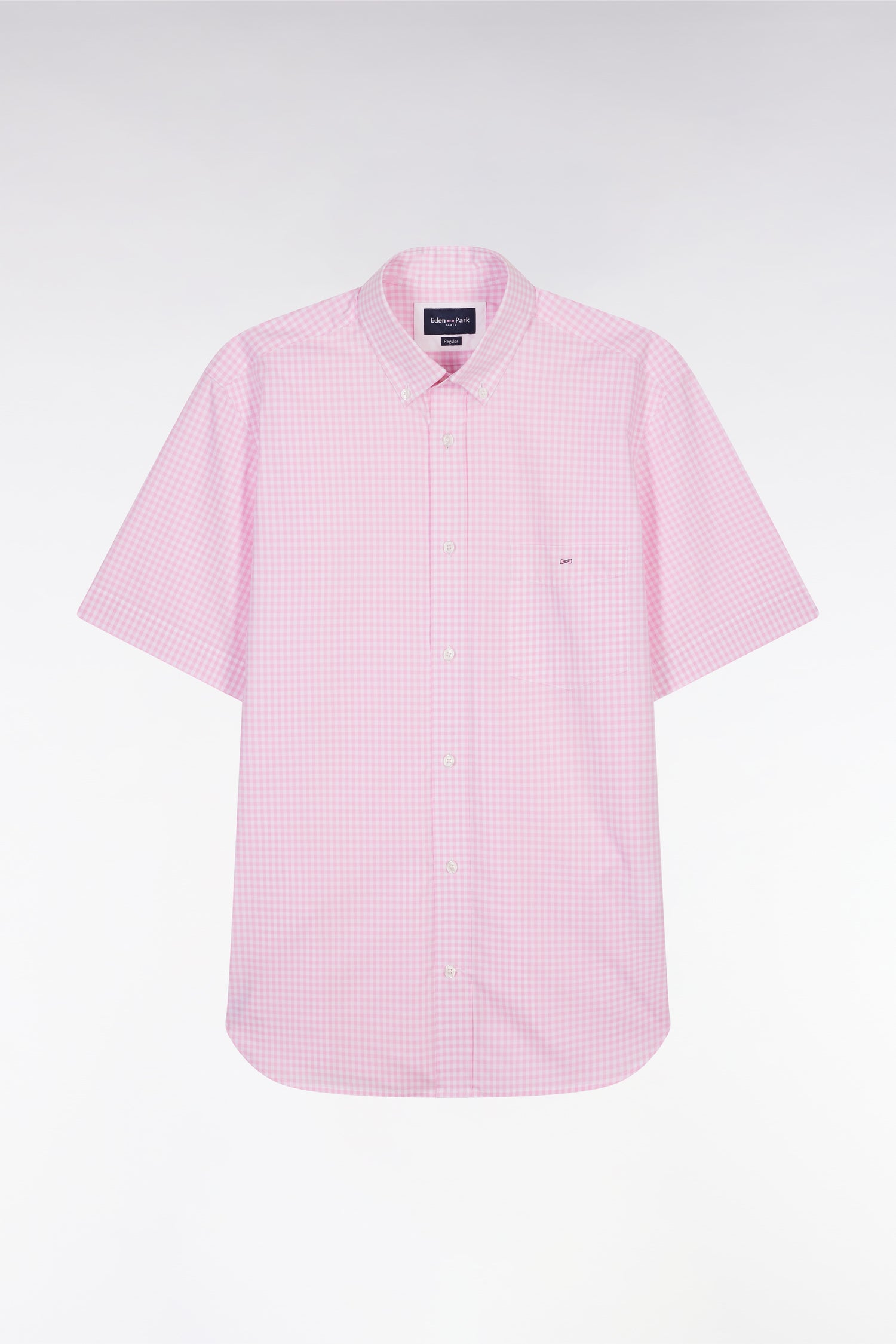 Chemise à manches courtes vichy en coton rose coupe droite