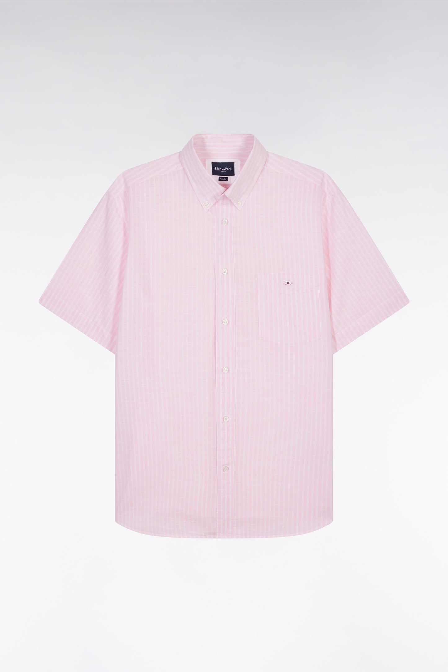 Chemise rayée à manches courtes en coton rose coupe droite