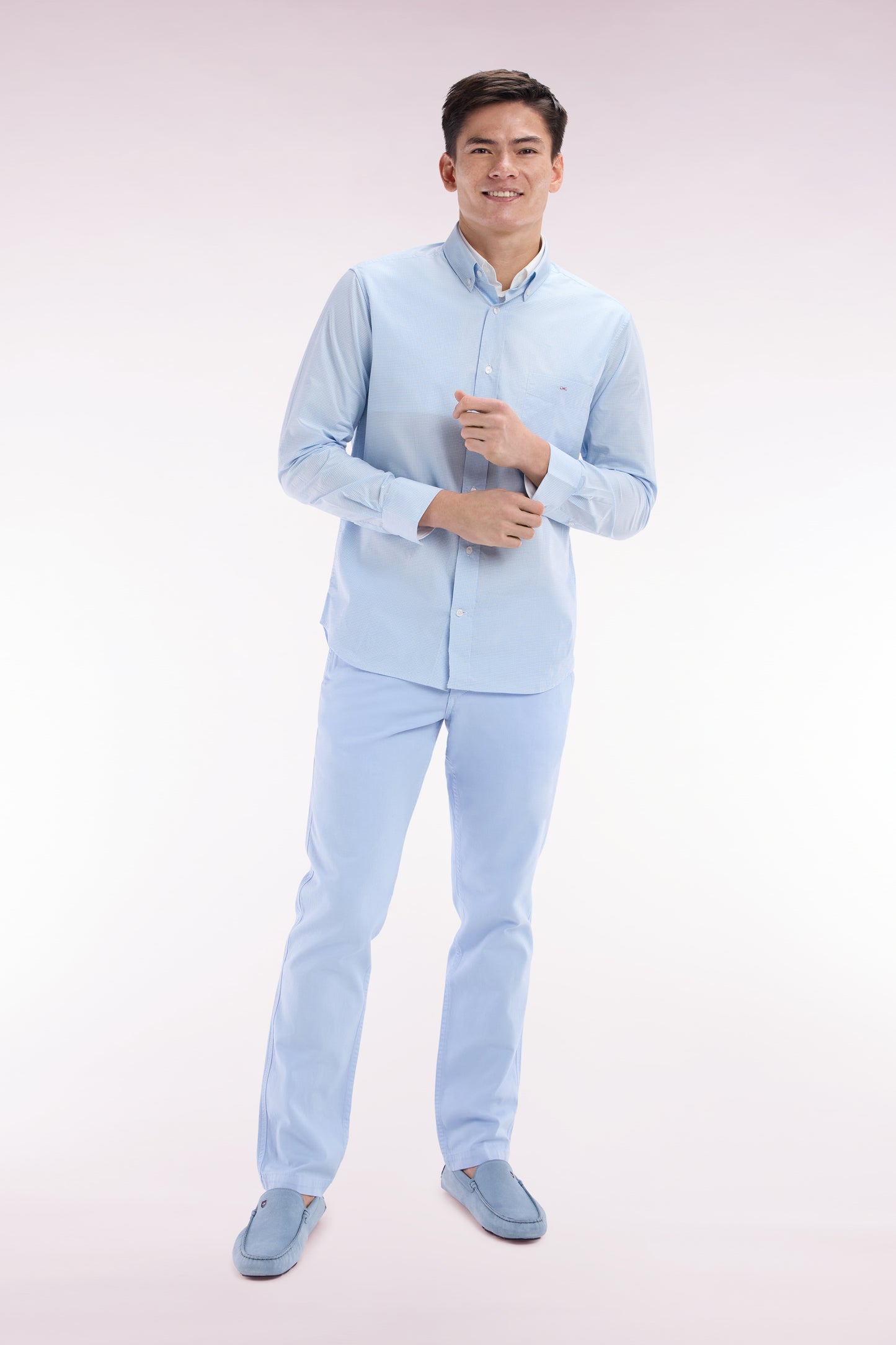 Chemise imprimé vichy en coton ciel coupe droite