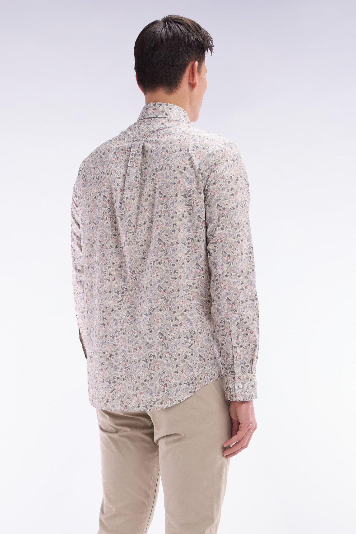 Chemise en popeline de coton Pima kaki à micromotif floral coupe droite