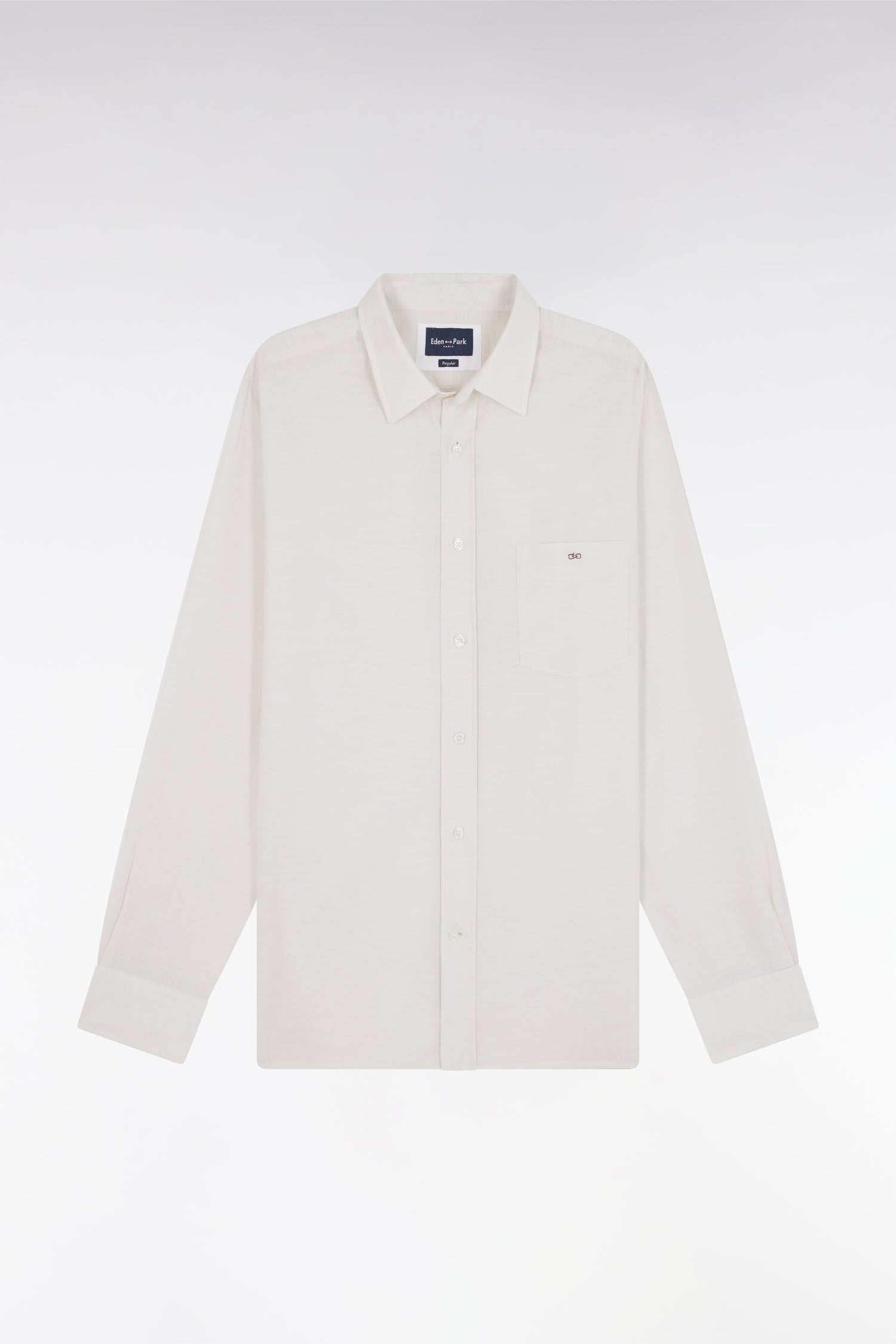 Chemise unie à poche plaquée en coton beige