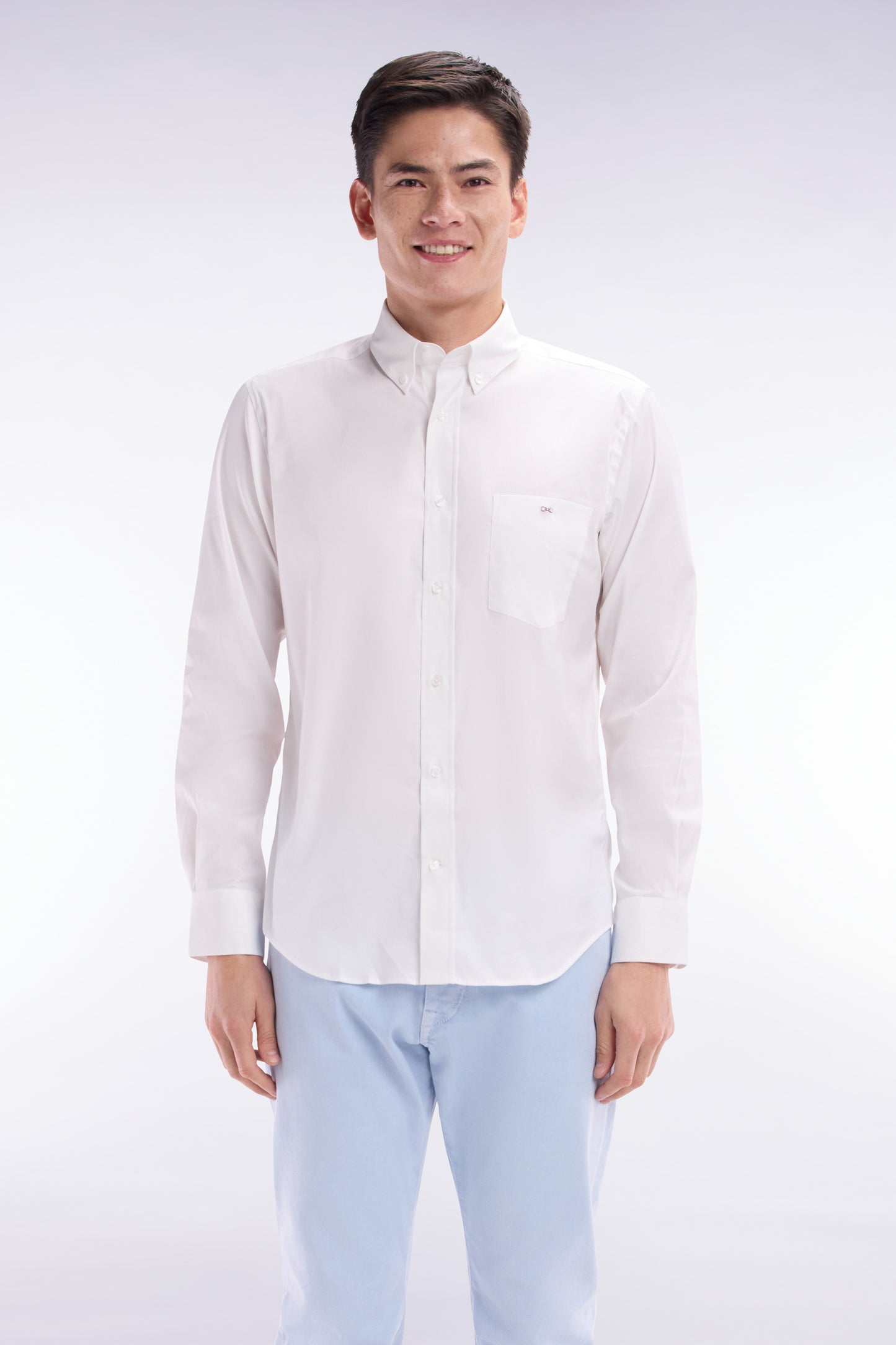 Chemise en twill de coton blanc unie coupe droite