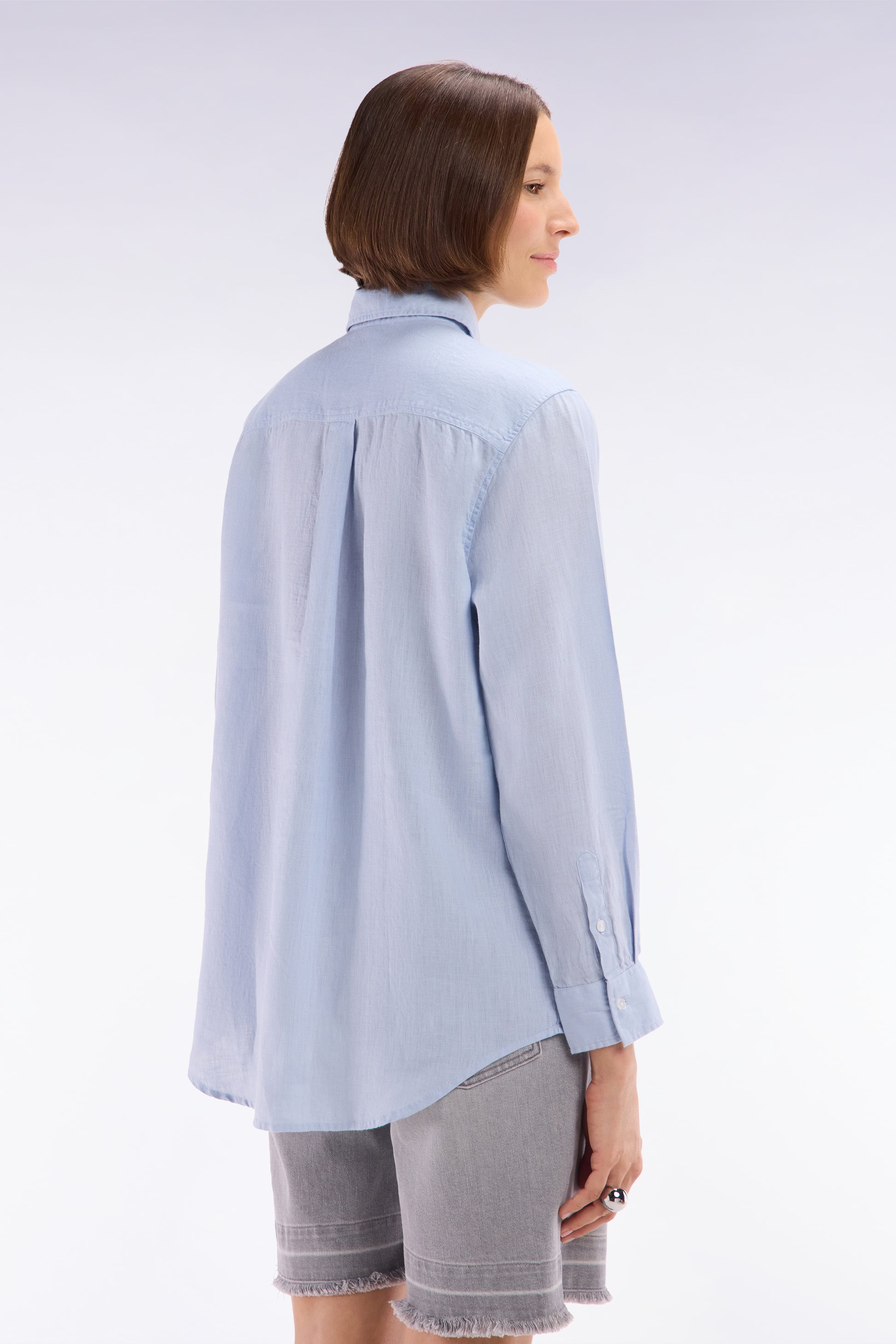 Chemise à poches plaquées en lin gris coupe oversized