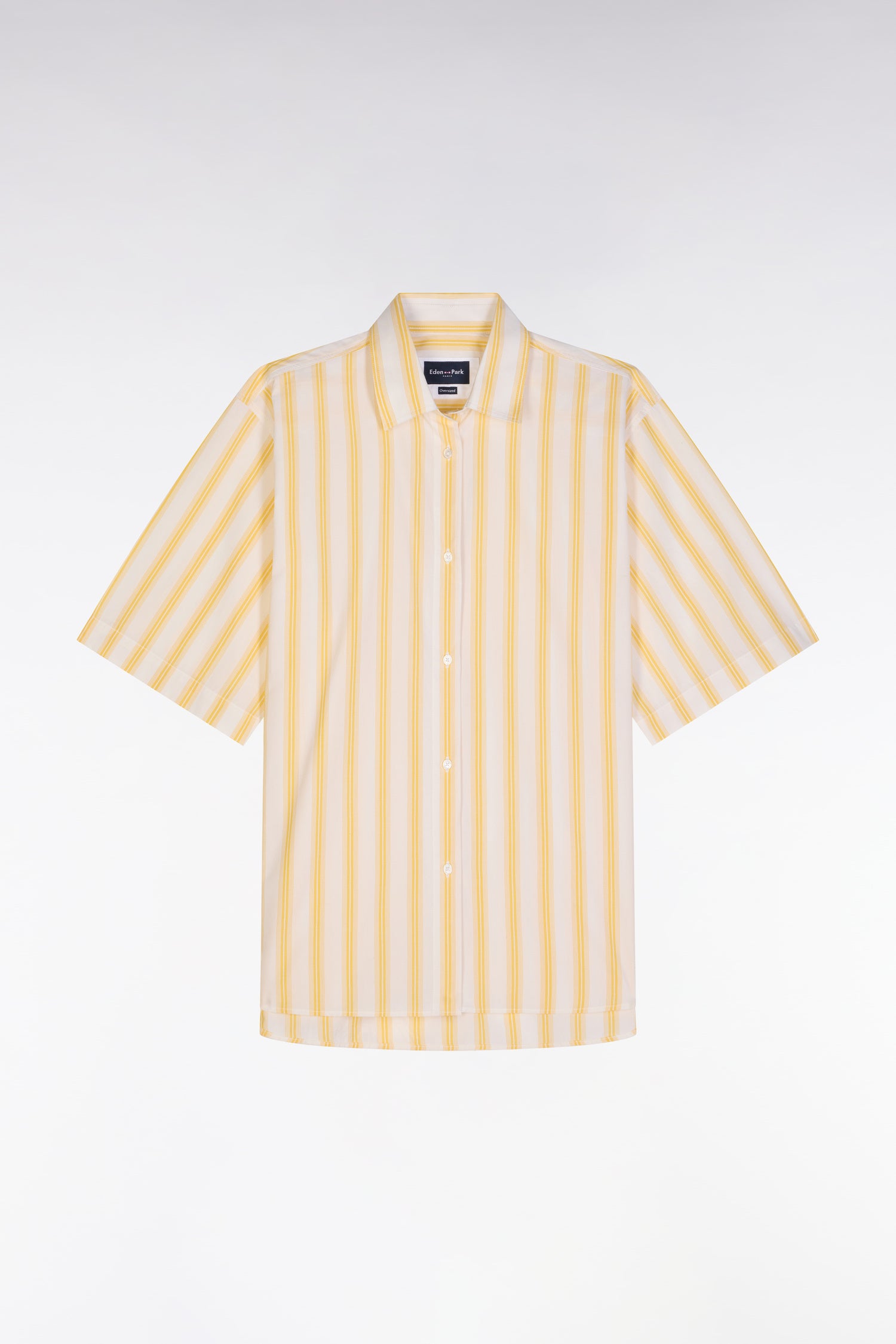 Chemise à manches courtes rayée en coton jaune et blanche coupe oversized