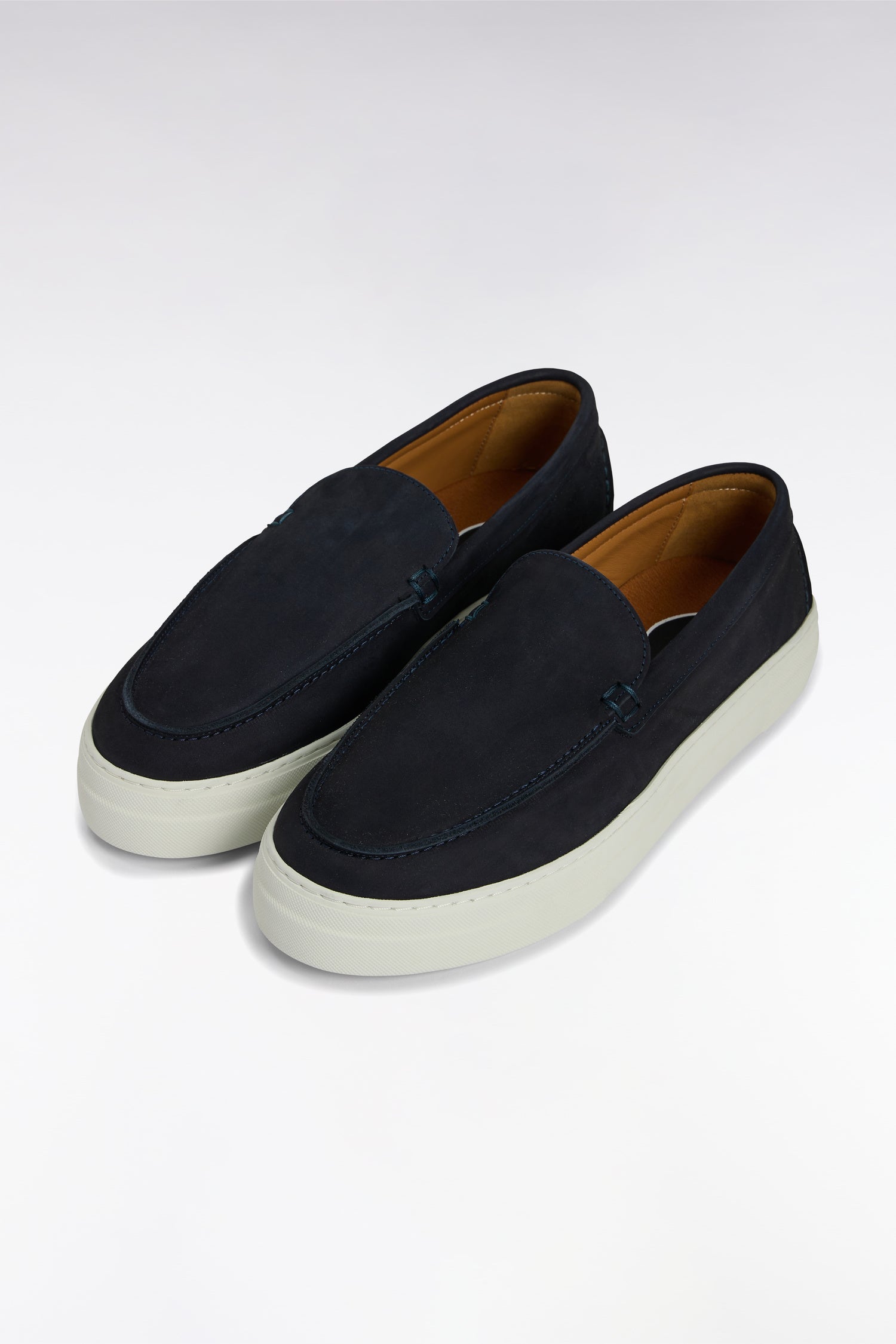 Mocassins à semelles sneakers en cuir suédé marine