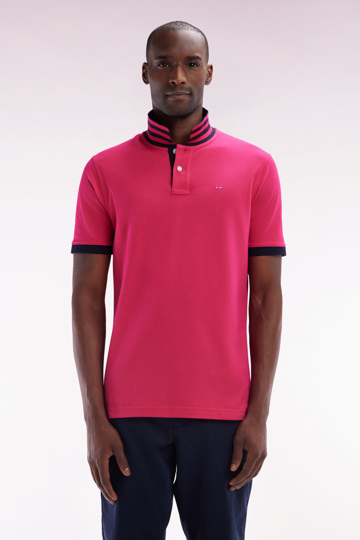 Polo à manches courtes en piqué de coton Pima fuchsia dessous de col cerclé coupe droite