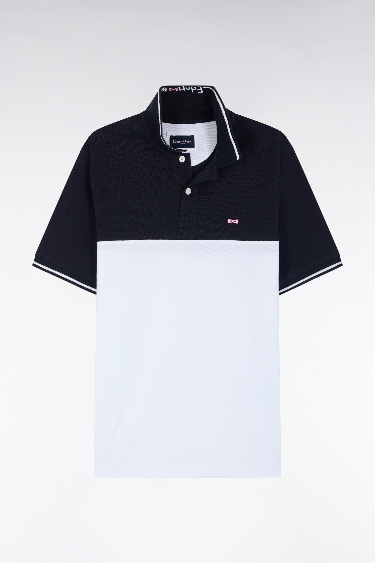 Polo à manches courtes en piqué coton blanc col jacquard coupe droite