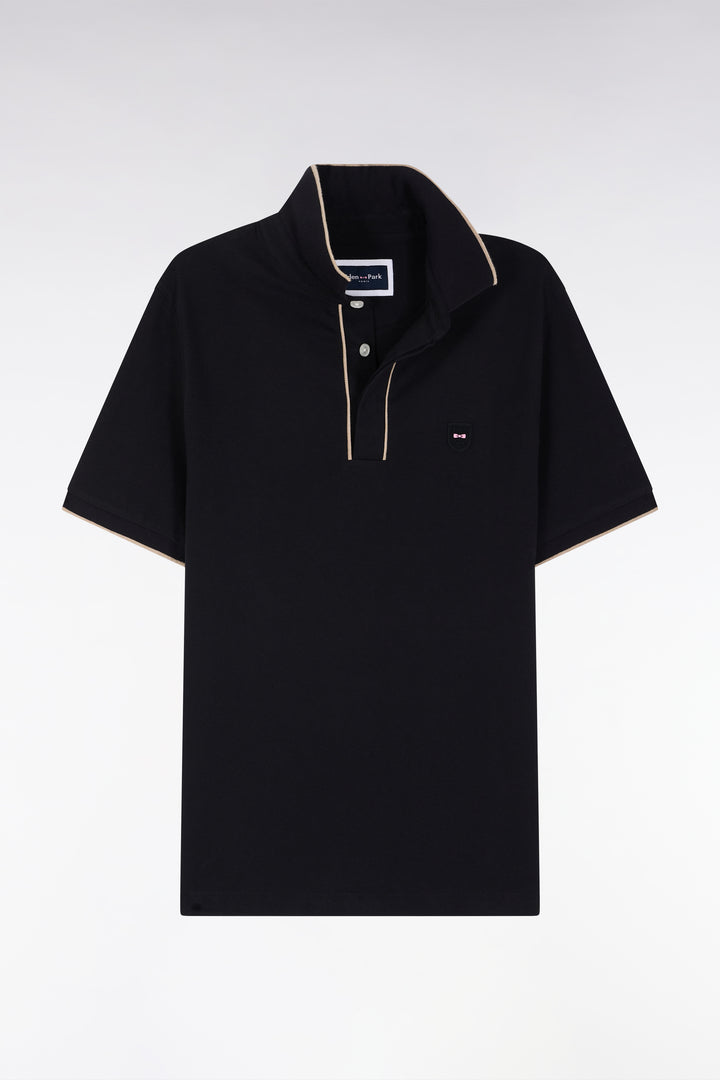 Polo à manches courtes en piqué de coton chiné stretch noir coupe ajustée