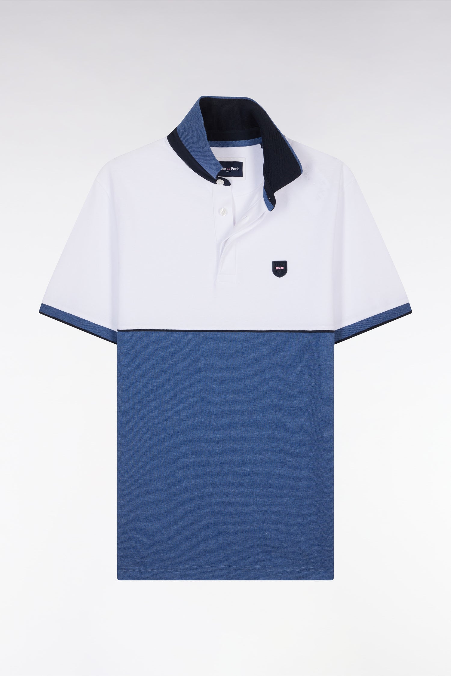 Polo à manches courtes en coton stretch bicolore bleu coupe ajustée