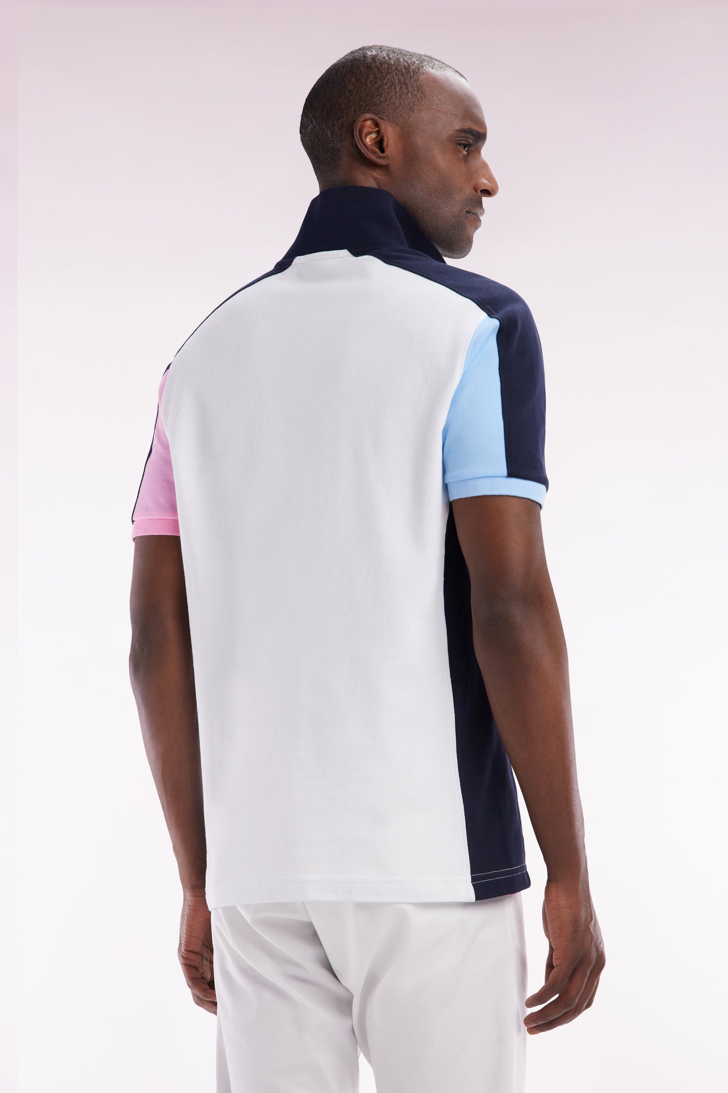 Polo à manches courtes colorblock en coton blanc coupe droite