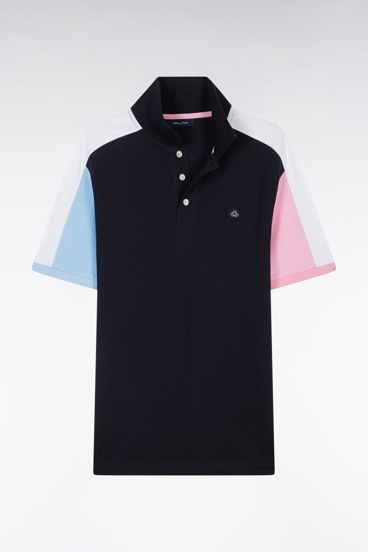 Polo à manches courtes colorblock en coton bleu marine coupe droite