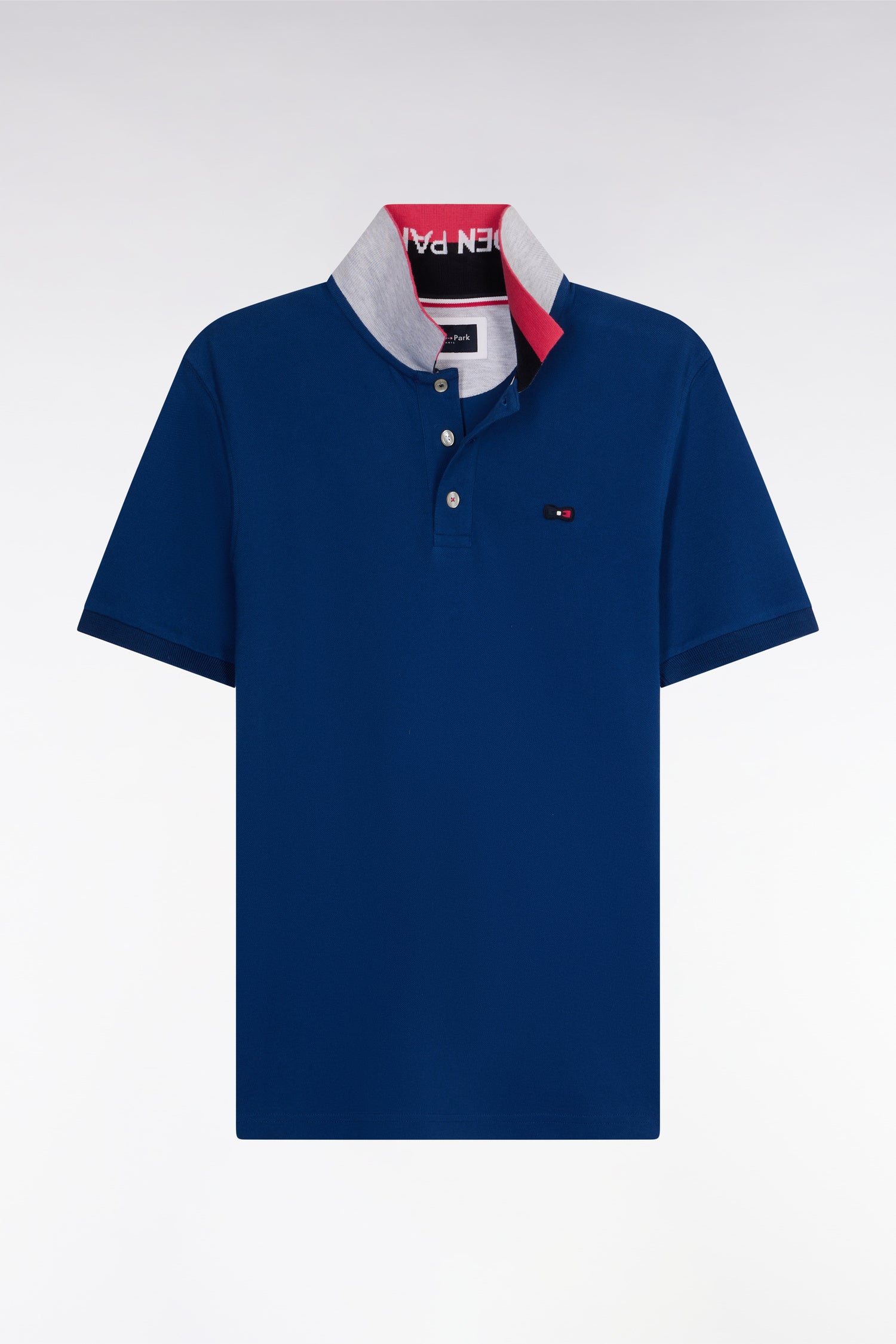 Polo à manches courtes en coton bleu col bicolore jacquard Eden Park coupe droite