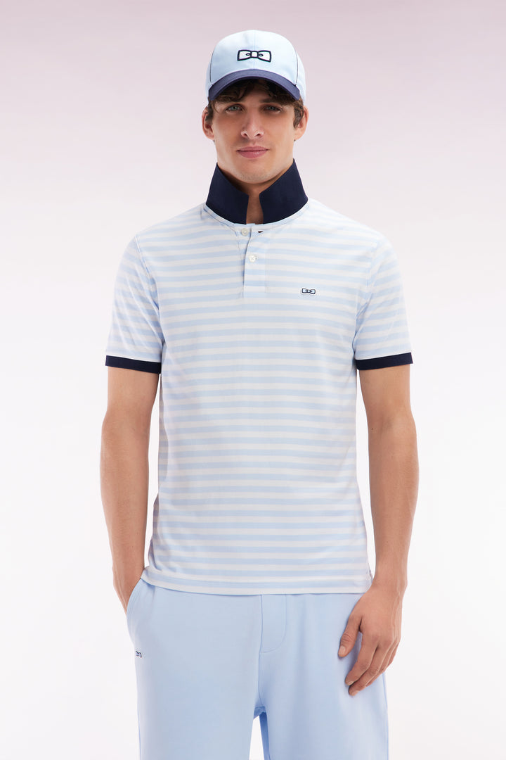 Polo marinière à manches courtes en coton stretch rayé ciel coupe ajustée