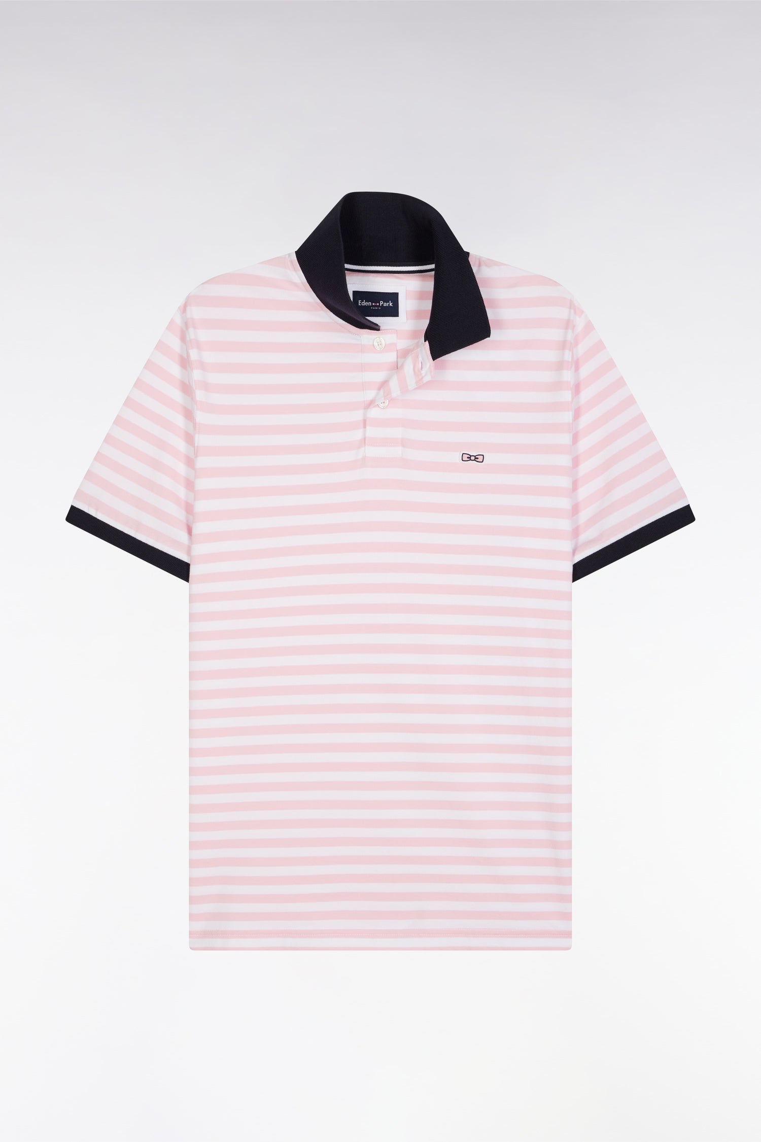 Polo marinière à manches courtes en coton stretch rayé rose coupe ajustée