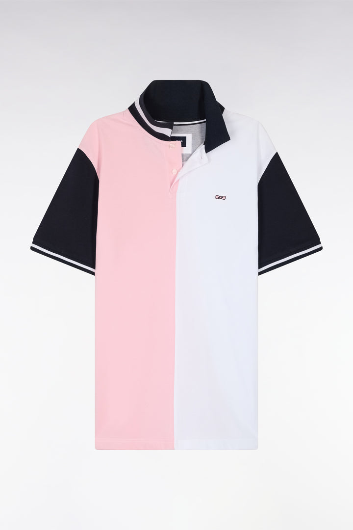 Polo à manches courtes en coton bicolore rose et blanc coupe décontractée