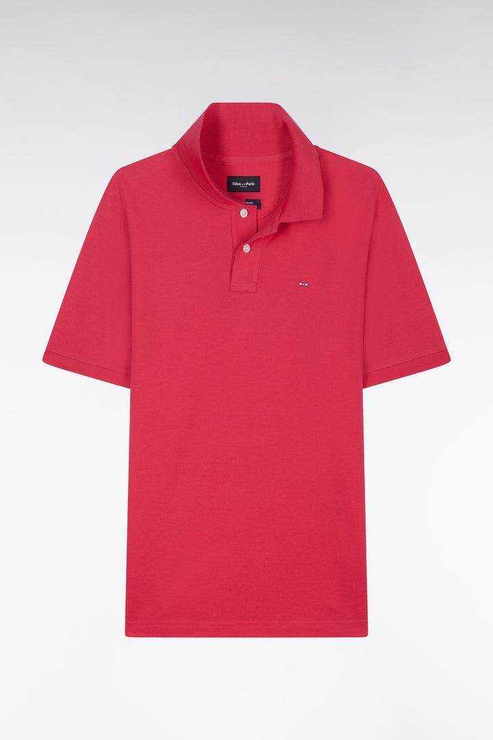 Polo à manches courtes uni en coton Pima fuchsia coupe droite