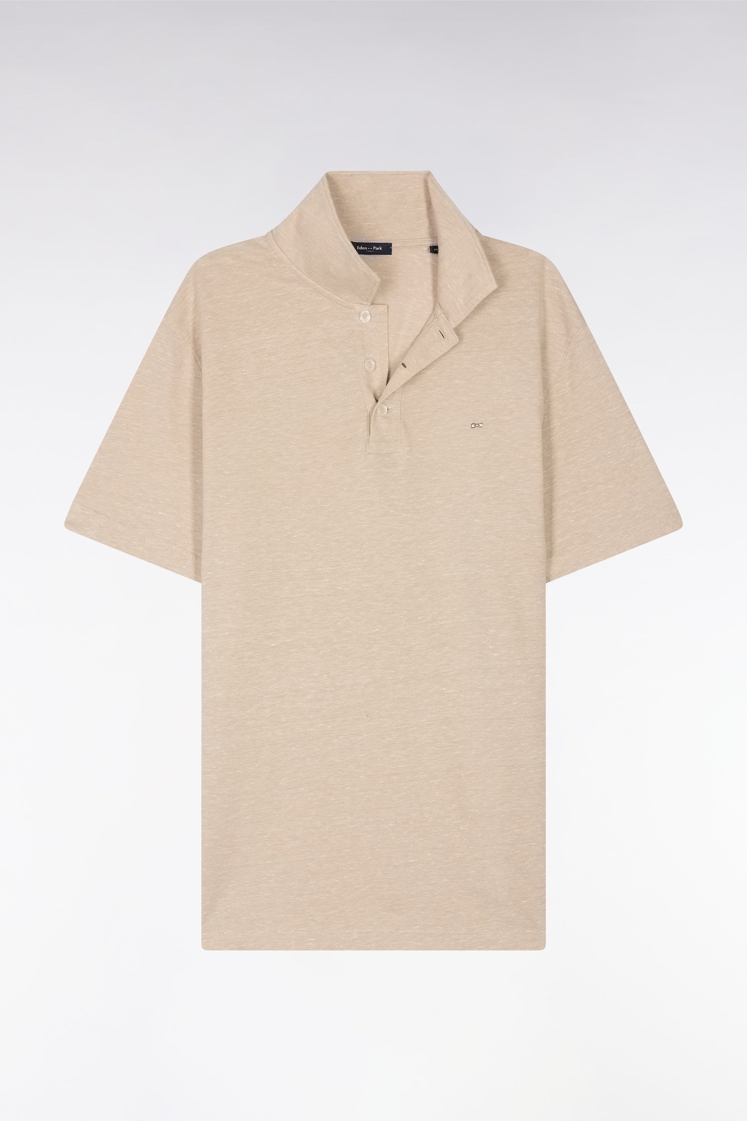 Polo à manches courtes en coton et lin beige coupe droite