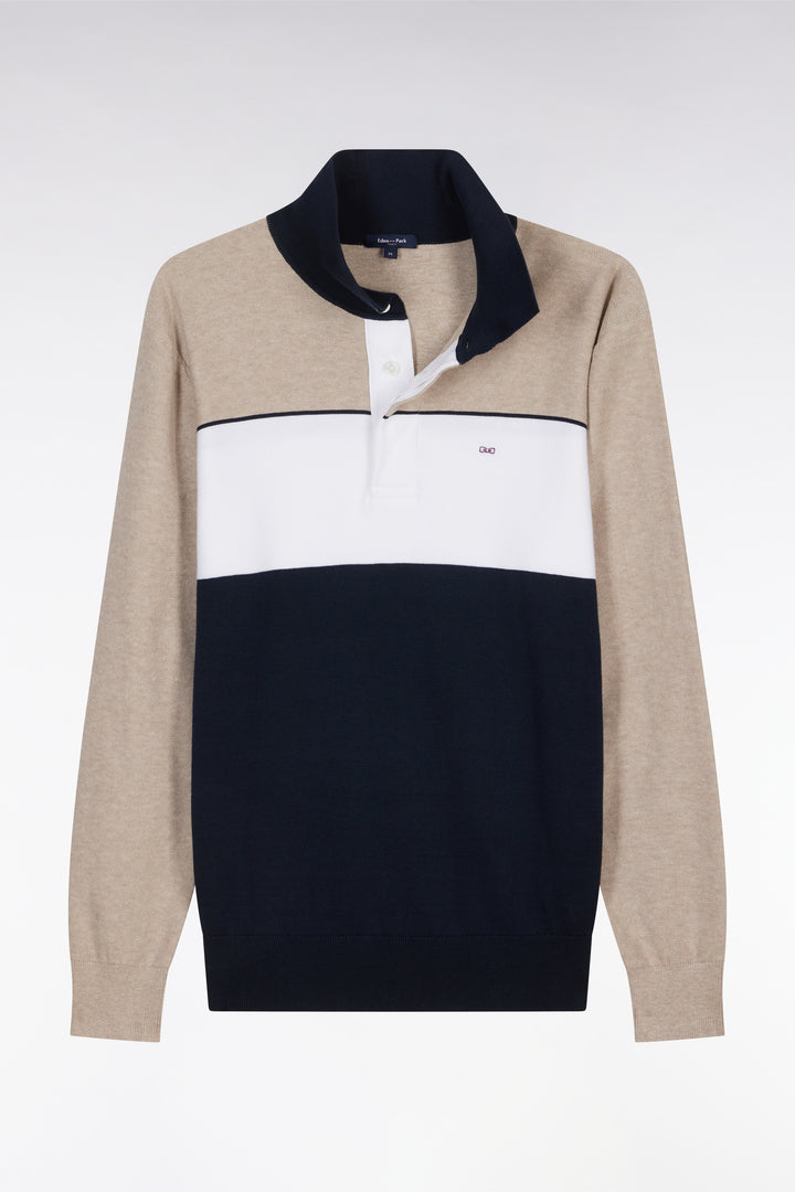 Pull à col maillot en coton beige coupe droite