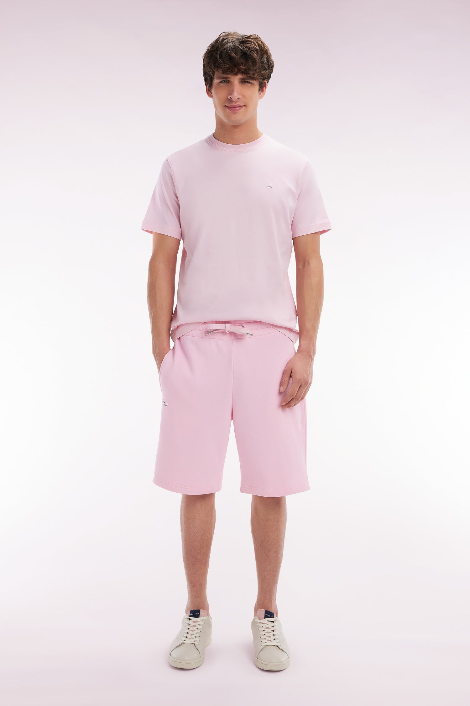 Short en molleton coton rose coupe droite