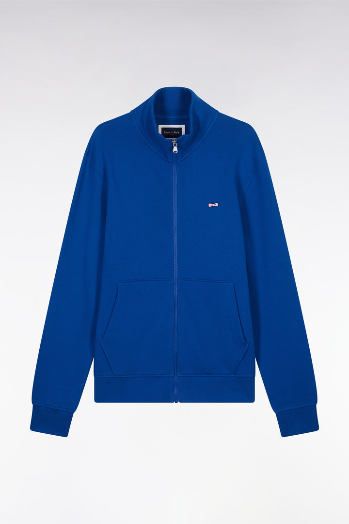 Sweatshirt zippé en coton bleu foncé coupe droite