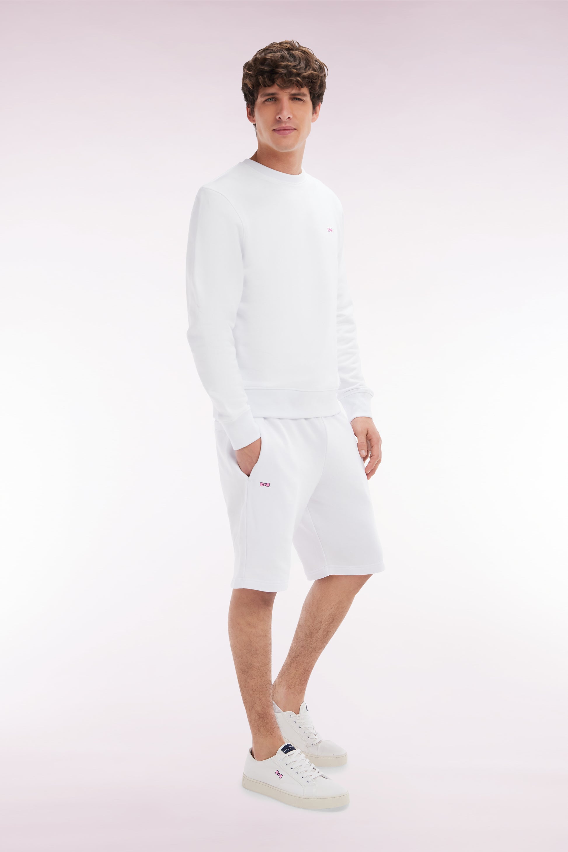 Sweatshirt en molleton coton blanc coupe droite et col rond