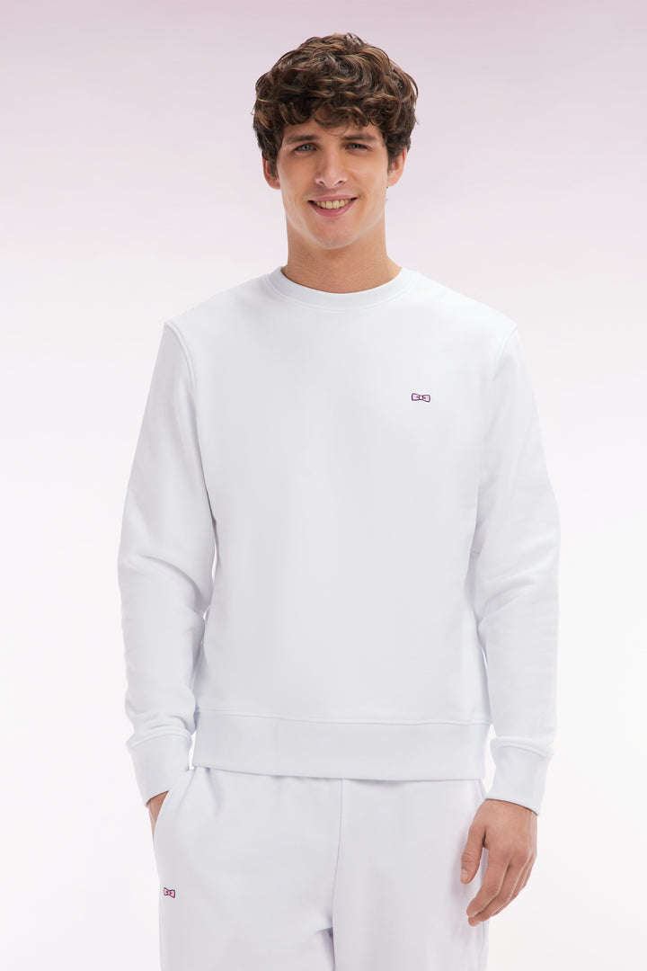 Sweatshirt en molleton coton blanc coupe droite et col rond