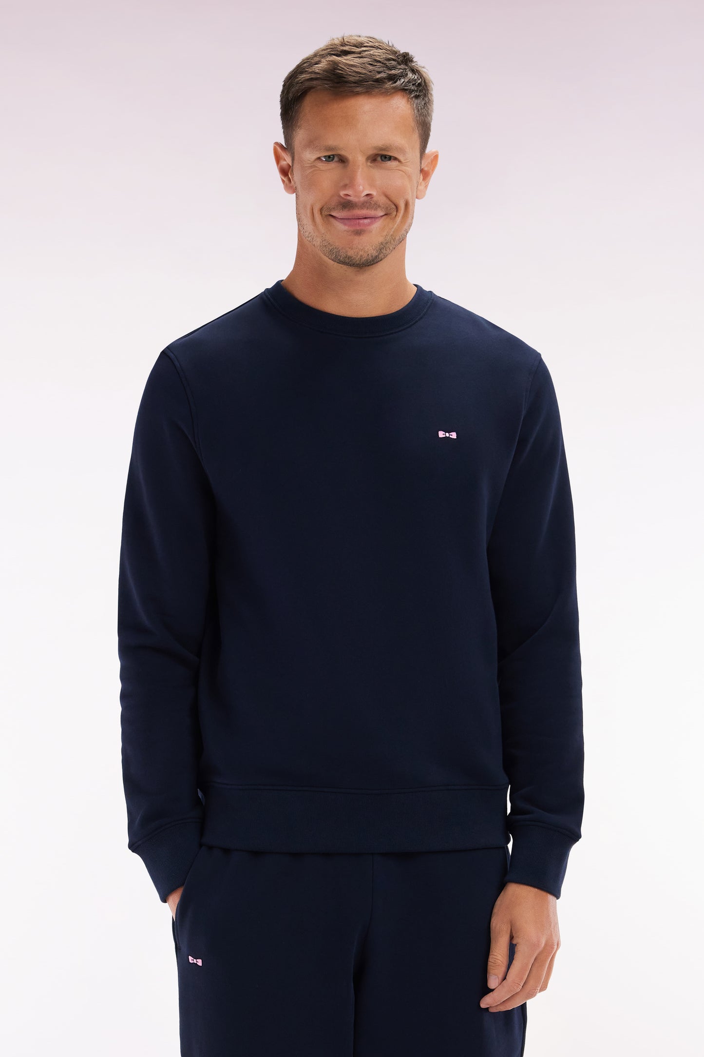 Sweatshirt en molleton coton marine coupe droite