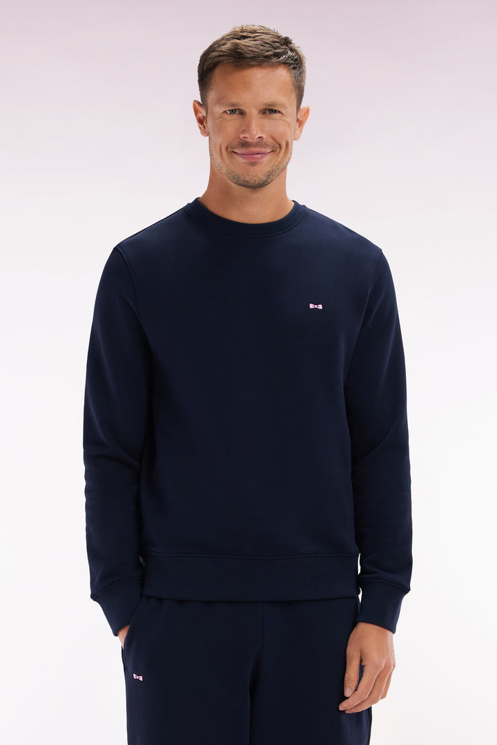 Sweatshirt en molleton coton marine coupe droite